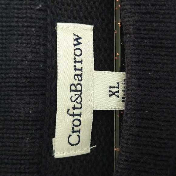 Croft & Barrow Navy & White Striped 100% Cotton Knit 3/4 Sleeve Cuffed Sweater - Picture 9 of 11